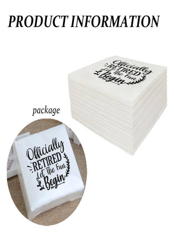 VOWFOO Retirement Cocktail Napkins Party Napkins Beverage Napkins Bar Napkins Disposable Paper Novelty Humorous Gag Gift 100Pcs 4.5 x 4.5 17-ply (Officially Retired Let The Fun Begin) - Image 3
